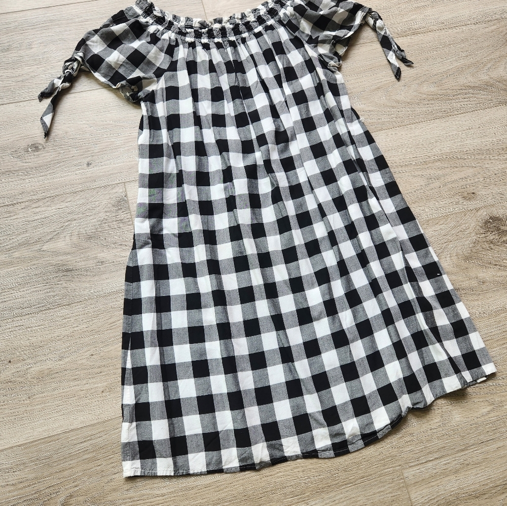 Loft Black and White Checkered Womens Medium Dress Cottagecore - Picture 2 of 10
